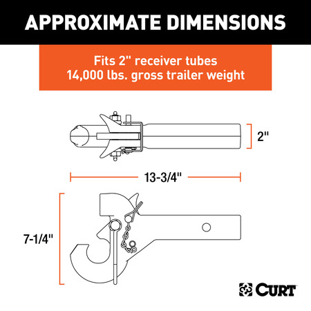 Curt SecureLatch Receiver-Mt PintleHook (2" Shank, 14K, 2-1/2" or 3" Lunette) 48405